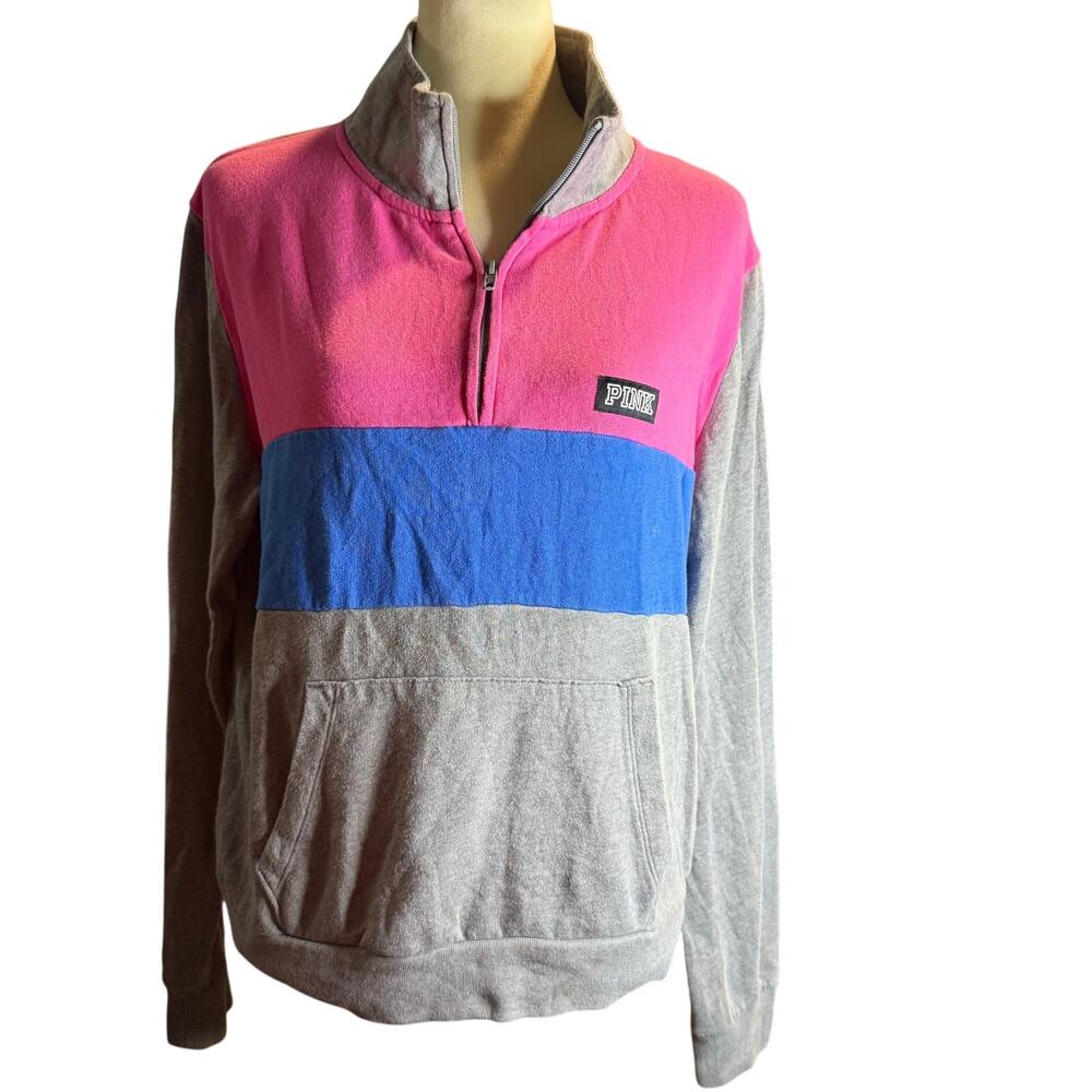 Victoria's Secret PINK Colorblock Quarter Zip Pullover Sweatshirt, Women's Large